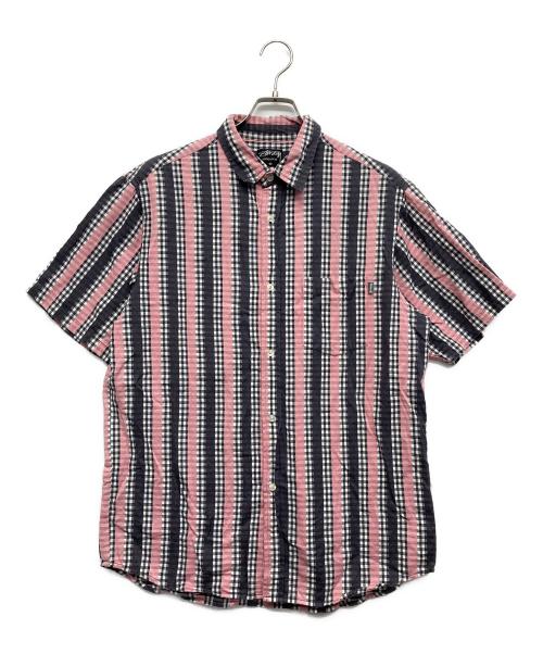 stussy（ステューシー）stussy (ステューシー) 00sチェックストライプシャツ ピンク サイズ:Mの古着・服飾アイテム