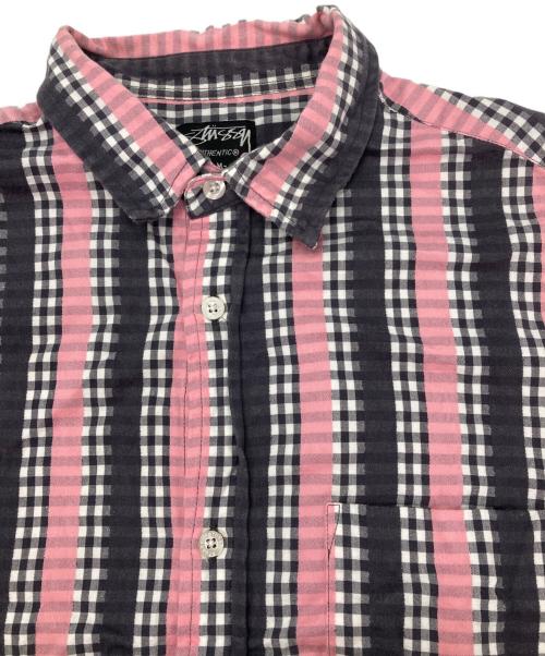 stussy（ステューシー）stussy (ステューシー) 00sチェックストライプシャツ ピンク サイズ:Mの古着・服飾アイテム