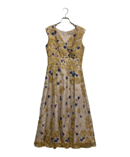 Diagram GRACE CONTINENTAL（ダイアグラム グレースコンチネンタル）Diagram GRACE CONTINENTAL (ダイアグラム グレースコンチネンタル) バイカラーフラワーチュールワンピース イエロー×ベージュ サイズ:36の古着・服飾アイテム
