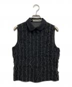 MIU MIUミュウミュウ）の古着「フリルノースリーブブラウス」｜ブラック