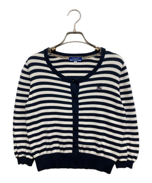 BURBERRY BLUE LABEL（バーバリー ブルー レーベル）BURBERRY BLUE LABEL (バーバリーロンドンブルーレーベル) ボーダーカーディガン ホワイト×ネイビー サイズ:38の古着・服飾アイテム