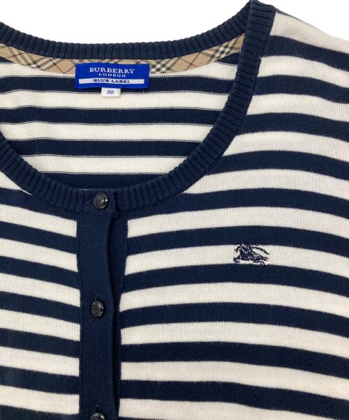 BURBERRY BLUE LABEL（バーバリー ブルー レーベル）BURBERRY BLUE LABEL (バーバリーロンドンブルーレーベル) ボーダーカーディガン ホワイト×ネイビー サイズ:38の古着・服飾アイテム