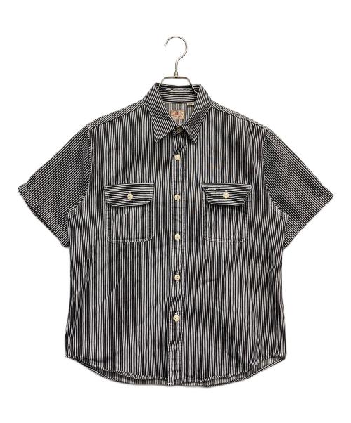 SUGAR CANE（シュガーケーン）SUGAR CANE (シュガーケーン) ヒッコリーストライプ 半袖ワークシャツ ブラック サイズ:Mの古着・服飾アイテム