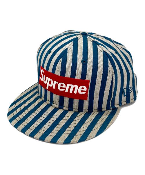 SUPREME（シュプリーム）Supreme (シュプリーム) New Era (ニューエラ) Striped Box Logo New Era Cap ブルー サイズ:60.6cmの古着・服飾アイテム