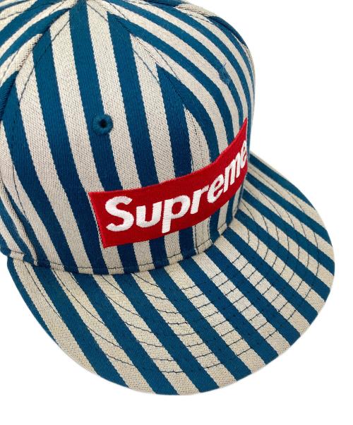 SUPREME（シュプリーム）Supreme (シュプリーム) New Era (ニューエラ) Striped Box Logo New Era Cap ブルー サイズ:60.6cmの古着・服飾アイテム