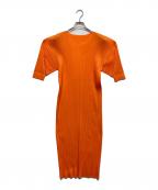 PLEATS PLEASEプリーツプリーズ）の古着「プリーツ半袖ワンピース」｜オレンジ