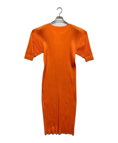 PLEATS PLEASE（プリーツプリーズ）PLEATS PLEASE (プリーツプリーズ) プリーツ半袖ワンピース オレンジ サイズ:3の古着・服飾アイテム