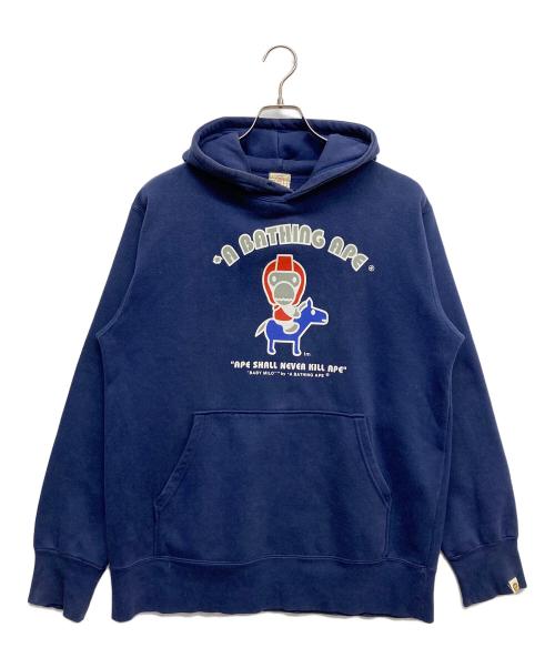 A BATHING APE（ア ベイシング エイプ）A BATHING APE (ア ベイシング エイプ) プリントパーカー ネイビー サイズ:Lの古着・服飾アイテム
