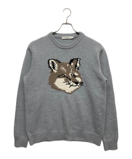 maison kitsune（メゾンキツネ）MAISON KITSUNE (メゾンキツネ) ブラック ビッグ フォックスヘッド セーター グレー サイズ:Ｌの古着・服飾アイテム