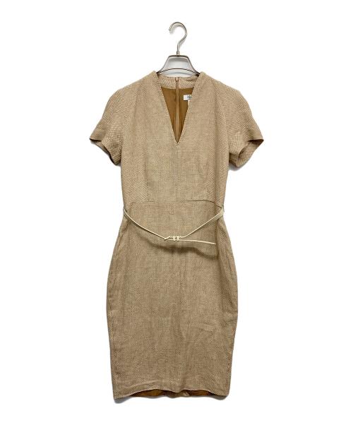MaxMara（マックスマーラ）MaxMara (マックスマーラ) ベルト付き半袖リネンワンピース ベージュ サイズ:40の古着・服飾アイテム