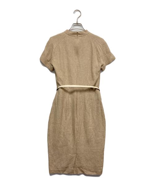 MaxMara（マックスマーラ）MaxMara (マックスマーラ) ベルト付き半袖リネンワンピース ベージュ サイズ:40の古着・服飾アイテム