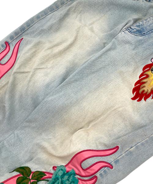 GALFY（ガルフィー）GALFY (ガルフィー) 燃える薔薇 ストレッチデニムワイドパンツ インディゴ サイズ:Mの古着・服飾アイテム