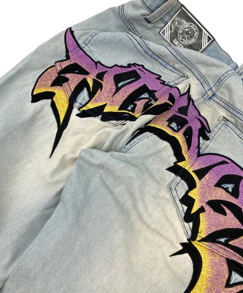 GALFY（ガルフィー）GALFY (ガルフィー) 燃える薔薇 ストレッチデニムワイドパンツ インディゴ サイズ:Mの古着・服飾アイテム