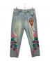 GALFY（ガルフィー）の古着「燃える薔薇 ストレッチデニムワイドパンツ」｜インディゴ