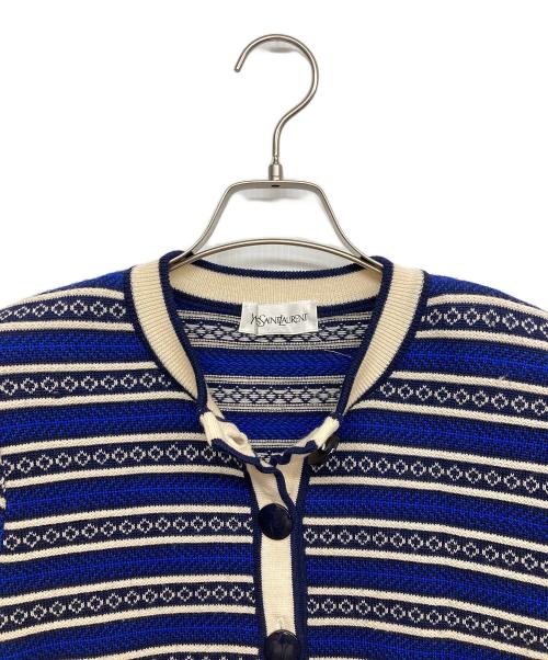 Yves Saint Laurent（イヴサンローラン）Yves Saint Laurent (イヴサンローラン) 総柄ニットカーディガン ブルー サイズ:Mの古着・服飾アイテム