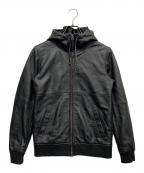 hardcoverハードカバー）の古着「ラムレザーフーデッドジップアップジャケット」｜ブラック