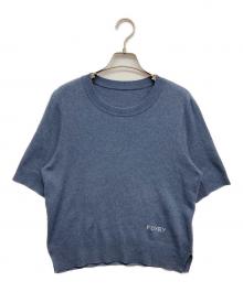 FOXEY（フォクシー）の古着「ロゴ刺繍半袖ニット」｜ブルー