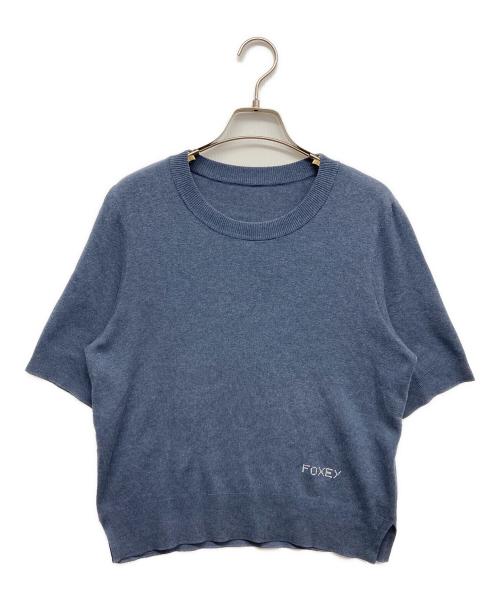 FOXEY（フォクシー）FOXEY (フォクシー) ロゴ刺繍半袖ニット ブルー サイズ:42の古着・服飾アイテム