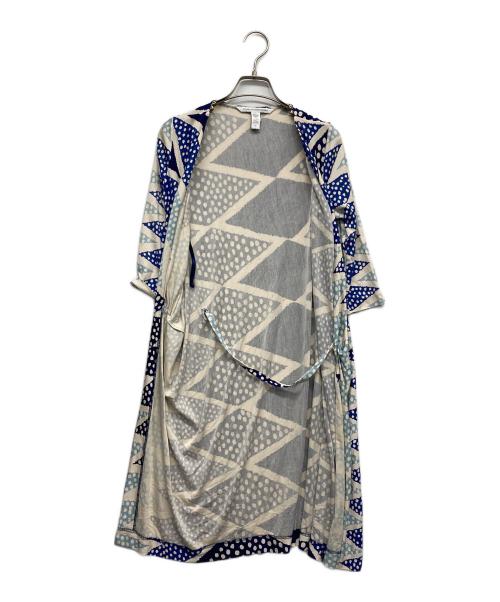 DIANE VON FURSTENBERG（ダイアンフォンファステンバーグ）DIANE VON FURSTENBERG (ダイアンフォンファステンバーグ) カシュクール半袖シルクワンピース ブルーの古着・服飾アイテム