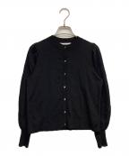 M-PREMIERエムプルミエ）の古着「ットボタンギャザースリーブカーディガン」｜ブラック