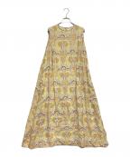 SOULEIADOソレイアード）の古着「リネンプリントノースリーブワンピース」｜イエロー