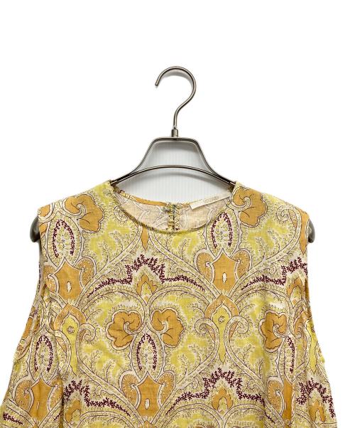 SOULEIADO（ソレイアード）SOULEIADO (ソレイアード) リネンプリントノースリーブワンピース イエロー サイズ:36の古着・服飾アイテム