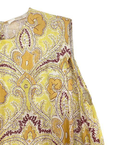 SOULEIADO（ソレイアード）SOULEIADO (ソレイアード) リネンプリントノースリーブワンピース イエロー サイズ:36の古着・服飾アイテム