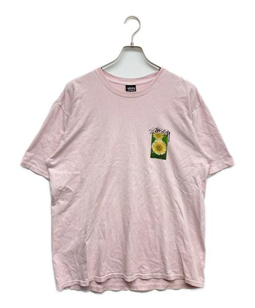 stussy（ステューシー）stussy (ステューシー) Flower Grid Pigment DyedプリントTシャツ ピンク サイズ:Lの古着・服飾アイテム