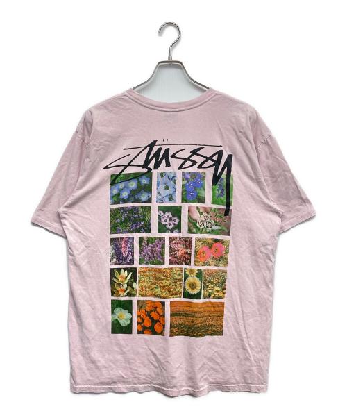 stussy（ステューシー）stussy (ステューシー) Flower Grid Pigment DyedプリントTシャツ ピンク サイズ:Lの古着・服飾アイテム