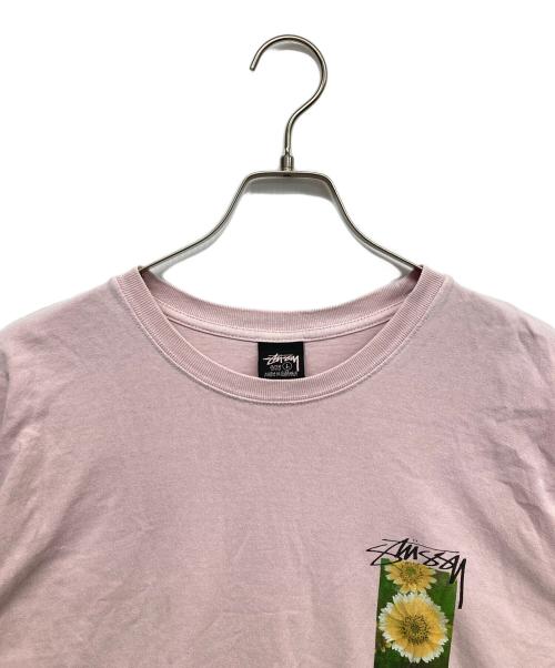 stussy（ステューシー）stussy (ステューシー) Flower Grid Pigment DyedプリントTシャツ ピンク サイズ:Lの古着・服飾アイテム