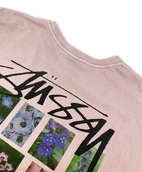 stussy（ステューシー）stussy (ステューシー) Flower Grid Pigment DyedプリントTシャツ ピンク サイズ:Lの古着・服飾アイテム