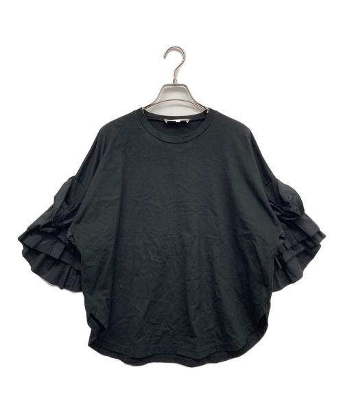 ENFOLD（エンフォルド）ENFOLD (エンフォルド) スーピマ天竺 フリルスリーブTシャツ ブラック サイズ:38の古着・服飾アイテム