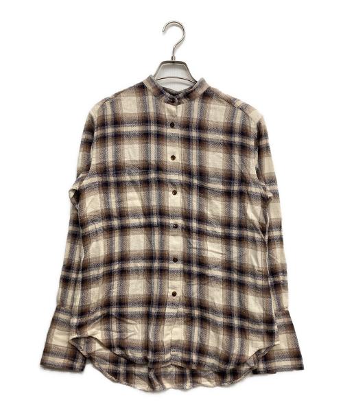 6(ROKU) BEAUTY&YOUTH（ロク ビューティーアンドユース）6(ROKU) BEAUTY&YOUTH (ロク ビューティーアンドユース) CHECK BAND COLLAR SHIRT ブラウン サイズ:Fの古着・服飾アイテム