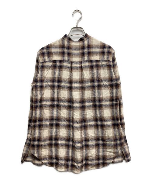6(ROKU) BEAUTY&YOUTH（ロク ビューティーアンドユース）6(ROKU) BEAUTY&YOUTH (ロク ビューティーアンドユース) CHECK BAND COLLAR SHIRT ブラウン サイズ:Fの古着・服飾アイテム