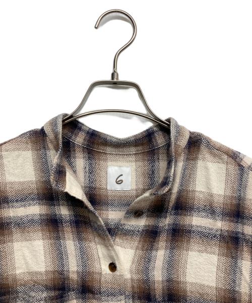 6(ROKU) BEAUTY&YOUTH（ロク ビューティーアンドユース）6(ROKU) BEAUTY&YOUTH (ロク ビューティーアンドユース) CHECK BAND COLLAR SHIRT ブラウン サイズ:Fの古着・服飾アイテム