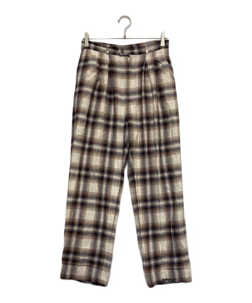 6(ROKU) BEAUTY&YOUTH（ロク ビューティーアンドユース）6(ROKU) BEAUTY&YOUTH (ロク ビューティーアンドユース) CHECK TUCK PANTS ブラウン サイズ:38の古着・服飾アイテム