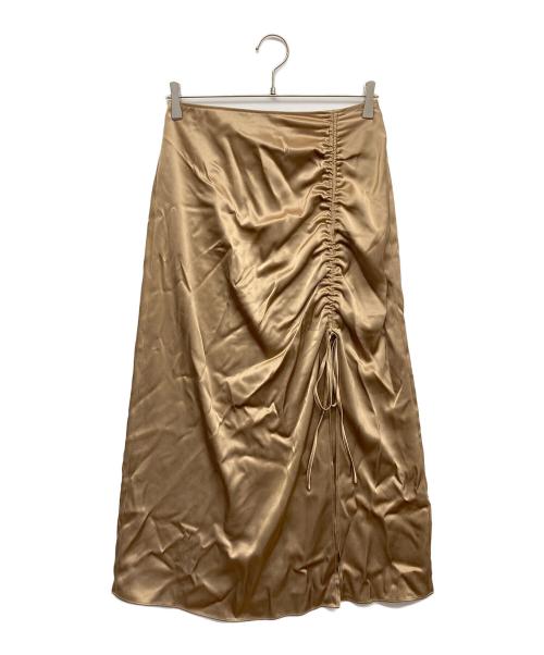 POLO RALPH LAUREN（ポロ・ラルフローレン）POLO RALPH LAUREN (ポロ・ラルフローレン) RUCHED TIE DETAIL SATIN SKIRT ゴールド サイズ:2の古着・服飾アイテム