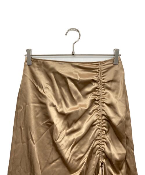 POLO RALPH LAUREN（ポロ・ラルフローレン）POLO RALPH LAUREN (ポロ・ラルフローレン) RUCHED TIE DETAIL SATIN SKIRT ゴールド サイズ:2の古着・服飾アイテム