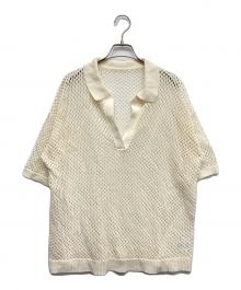 Omekashi（オメカシ）の古着「襟付きメッシュヘンリーニット」｜ホワイト