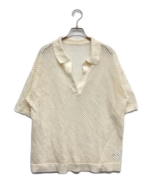Omekashi（オメカシ）Omekashi (オメカシ) 襟付きメッシュヘンリーニット ホワイト サイズ:Fの古着・服飾アイテム