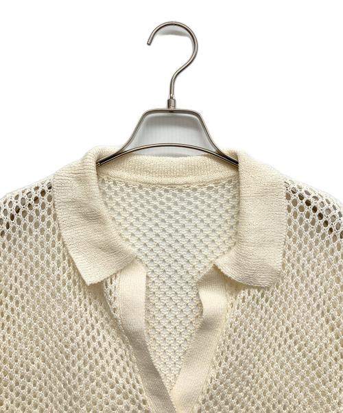 Omekashi（オメカシ）Omekashi (オメカシ) 襟付きメッシュヘンリーニット ホワイト サイズ:Fの古着・服飾アイテム