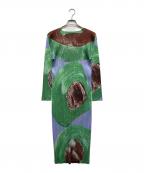 PLEATS PLEASEプリーツプリーズ）の古着「プリーツ長袖ワンピース」｜グリーン