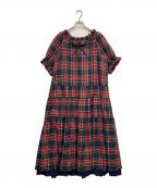 PINK HOUSEピンクハウス）の古着「裾ピコフリル コットンリネンタータンチェックワンピース」｜レッド