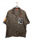 DIESELディーゼル）の古着「Short-sleeve satin shirt with patches」｜カーキ