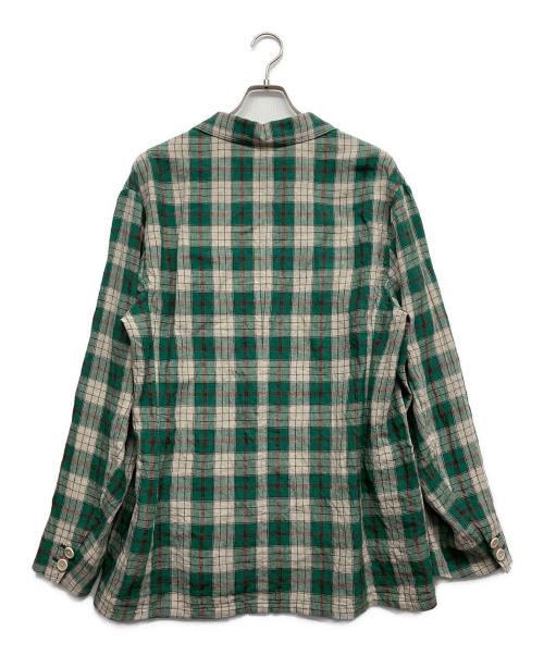 CABAN（キャバン）CABaN (キャバン) リネンブレンドチェック柄テーラードジャケット グリーン サイズ:Lの古着・服飾アイテム