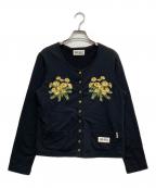 PINK HOUSEピンクハウス）の古着「たんぽぽ刺繍 スナップカーディガン」｜ブラック