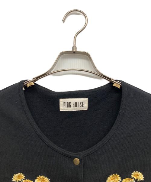 PINK HOUSE（ピンクハウス）PINK HOUSE (ピンクハウス) たんぽぽ刺繍 スナップカーディガン ブラック サイズ:3の古着・服飾アイテム