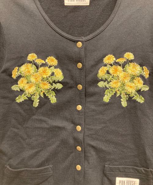 PINK HOUSE（ピンクハウス）PINK HOUSE (ピンクハウス) たんぽぽ刺繍 スナップカーディガン ブラック サイズ:3の古着・服飾アイテム