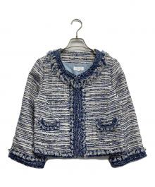 TO BE CHIC（トゥービーシック）の古着「ノーカラーツイードジャケット」｜ブルー