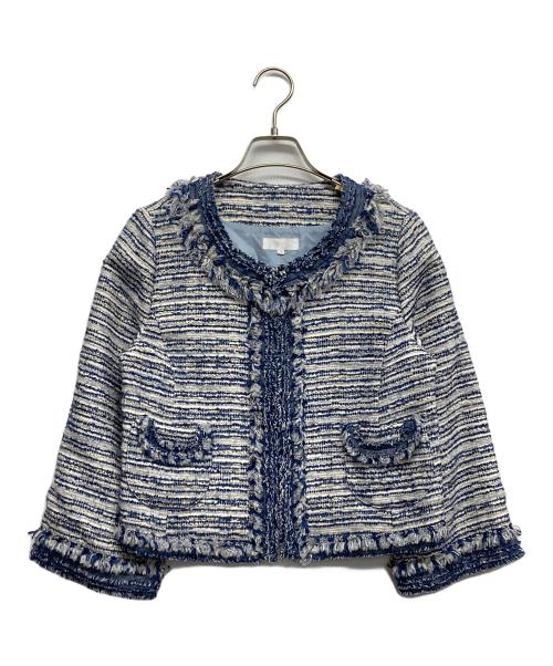 TO BE CHIC（トゥービーシック）TO BE CHIC (トゥービーシック) ノーカラーツイードジャケット ブルー サイズ:42の古着・服飾アイテム